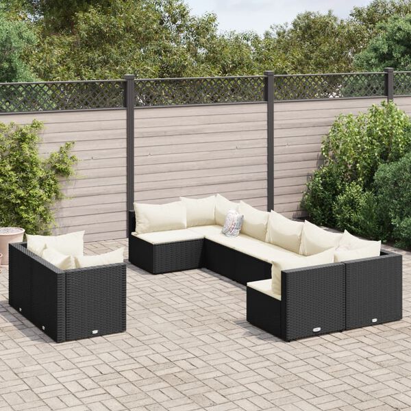 vidaXL Salon de jardin 9 pcs avec coussins noir r&eacute;sine tress&eacute;e
