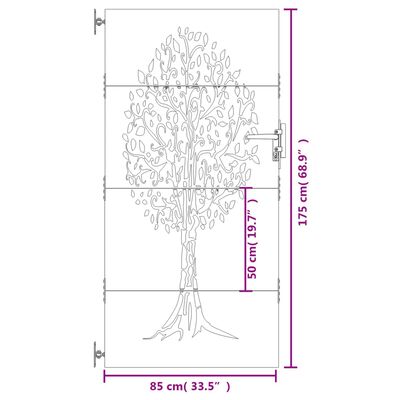 vidaXL Portail de jardin 85x175 cm acier corten conception de l'arbre
