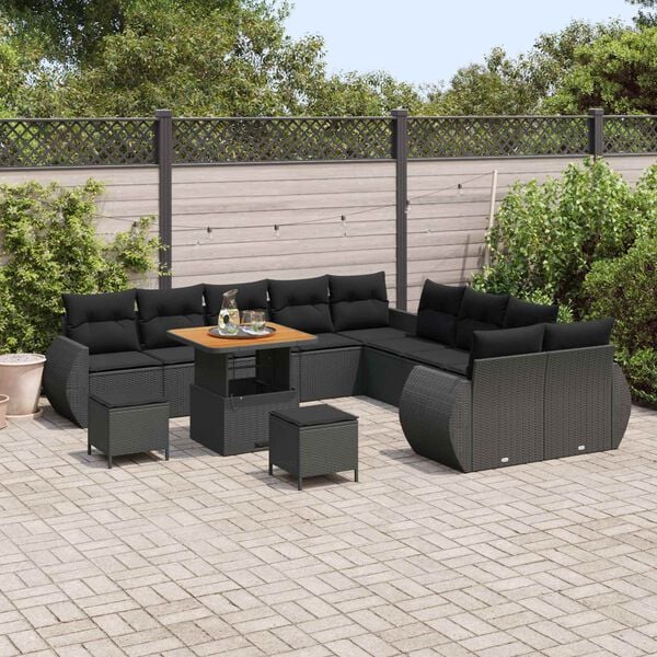 vidaXL Ensemble de canap&eacute; de jardin avec coussin 13 pcs Noir