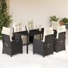 vidaXL Ensemble &agrave; manger de jardin coussins 7pcs Noir R&eacute;sine tress&eacute;e