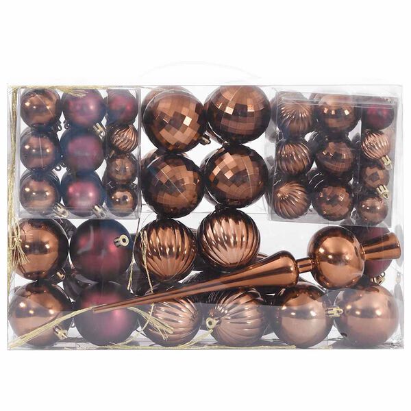 vidaXL Boules de No&euml;l 98 pcs marron &Oslash;3/4/6 cm