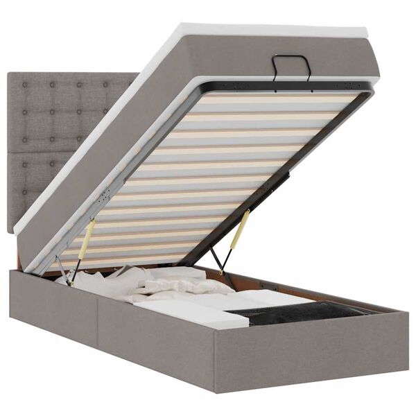 vidaXL Lit ottoman avec matelas taupe 90x200 cm tissu