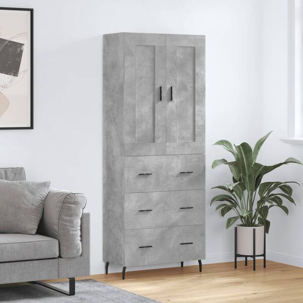 vidaXL Buffet haut Gris b&eacute;ton 69,5x34x180 cm Bois d'ing&eacute;nierie
