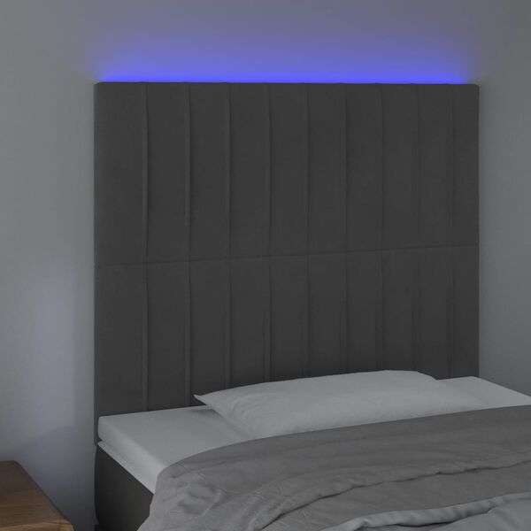 vidaXL T&ecirc;te de lit &agrave; LED Gris fonc&eacute; 80x5x118/128 cm Velours