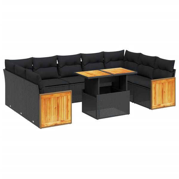 vidaXL Salon de jardin 10 pcs avec coussins noir r&eacute;sine tress&eacute;e