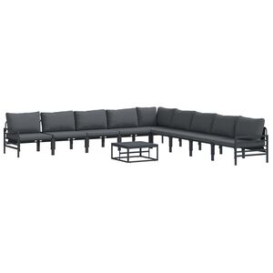 vidaXL Ensemble de canap&eacute; de jardin avec coussin 10 pcs Noir Acier