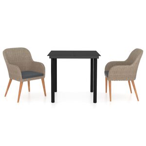 vidaXL Ensemble &agrave; manger de jardin avec coussins 3 pcs marron