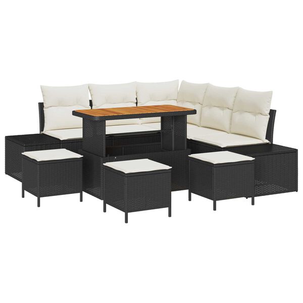 vidaXL Ensemble de canap&eacute; de jardin avec coussin 9 pcs Noir Poly rotin