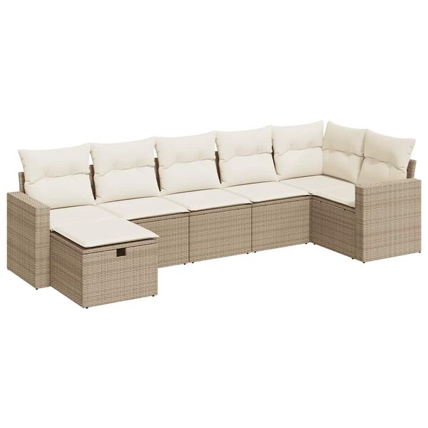 vidaXL Salon de jardin avec coussins 7 pcs beige r&eacute;sine tress&eacute;e