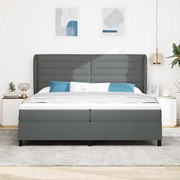 vidaXL Lit &agrave; ressorts avec matelas Gris fonc&eacute; 200 x 200 cm tissu