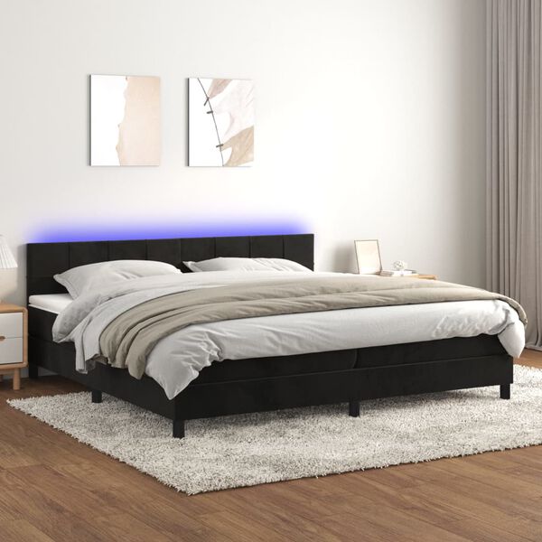 vidaXL Sommier &agrave; lattes de lit avec matelas et LED Noir 200x200 cm