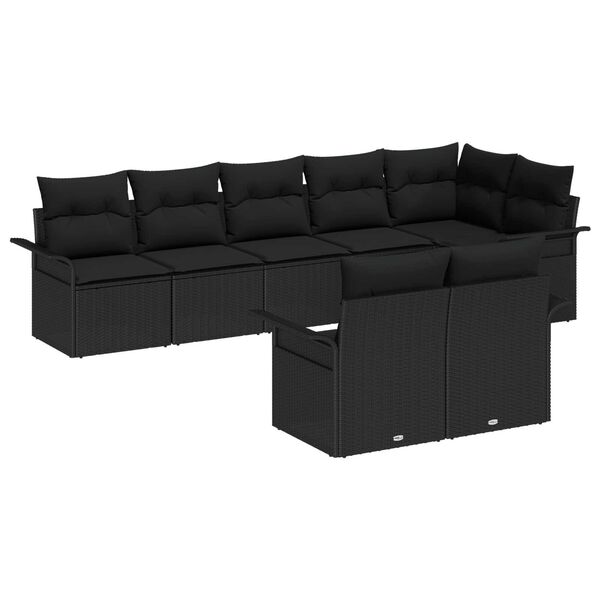 vidaXL Ensemble de canap&eacute; de jardin avec coussin 8 pcs Noir polyrotin