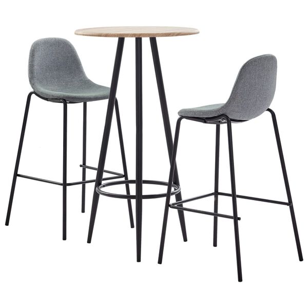 vidaXL Ensemble de bar 3 pcs Tissu Gris clair