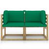 vidaXL Canap&eacute;s d'angle de jardin 2pcs et coussins Pin impr&eacute;gn&eacute; de vert