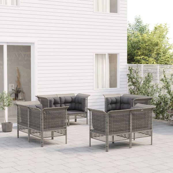 vidaXL Salon de jardin 8 pcs avec coussins Gris R&eacute;sine tress&eacute;e