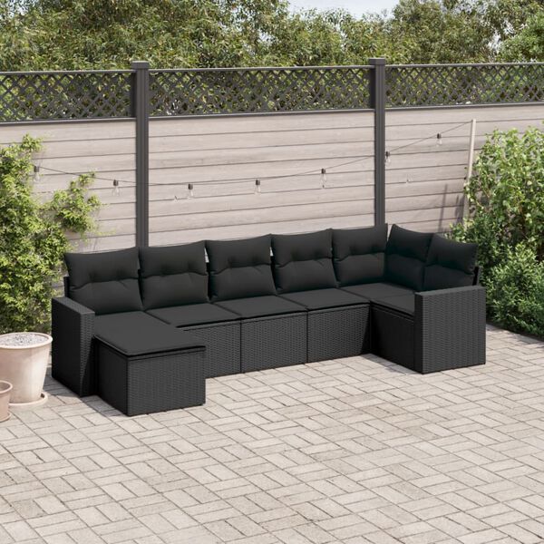 vidaXL Salon de jardin 7 pcs avec coussins noir r&eacute;sine tress&eacute;e