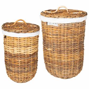 vidaXL Panier &agrave; linge avec couvercle 2 pcs Brun Naturel Rattan Kubu