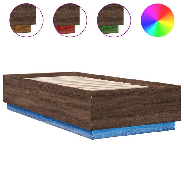 vidaXL Cadre de lit avec LED sans matelas ch&ecirc;ne marron 90x200 cm