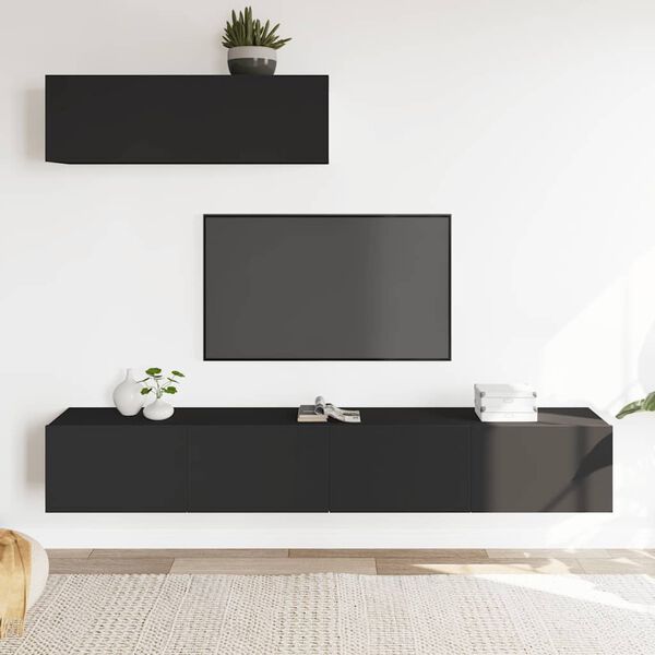 vidaXL Ensemble de meubles TV 3 pcs Noir Bois d'ing&eacute;nierie
