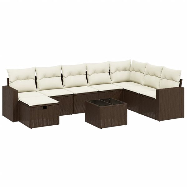 vidaXL Salon de jardin avec coussins 9 pcs marron r&eacute;sine tress&eacute;e
