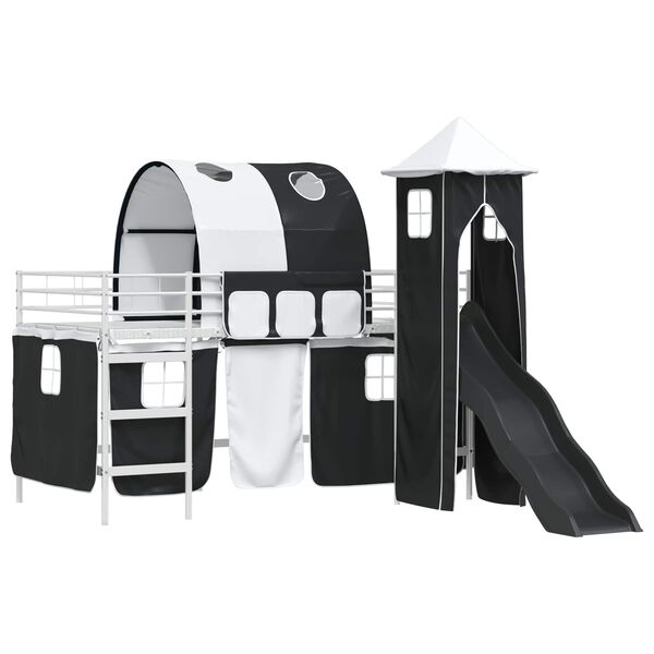 vidaXL Lit mezzanine pour enfants Blanc et Noir 79,5 x 200 cm M&eacute;tал
