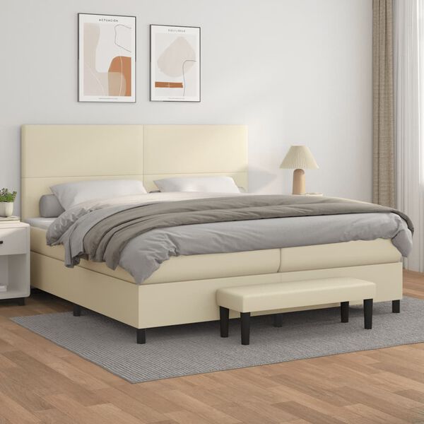 vidaXL Sommier &agrave; lattes de lit avec matelas Cr&egrave;me 200x200cm Similicuir