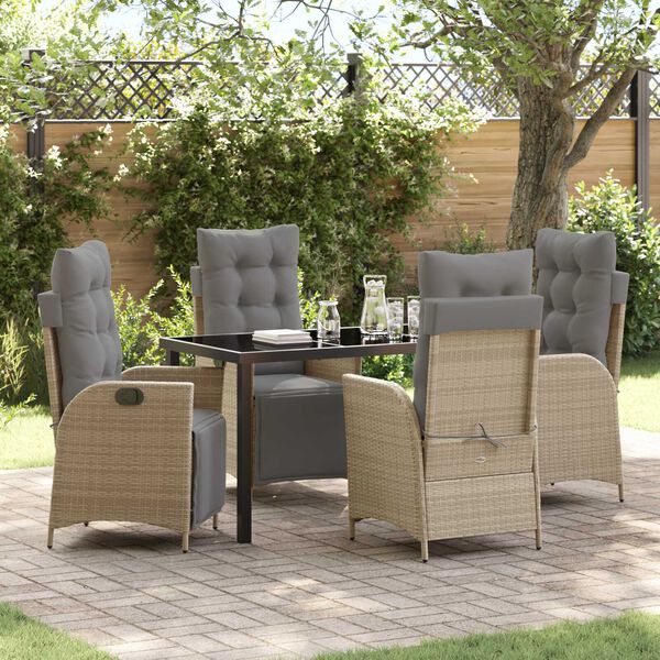 vidaXL Ensemble de salle &agrave; manger pour jardin 5 pcs Beige polyrotin