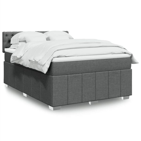 vidaXL Sommier &agrave; lattes de lit avec matelas Gris fonc&eacute; 160x200cm Tissu