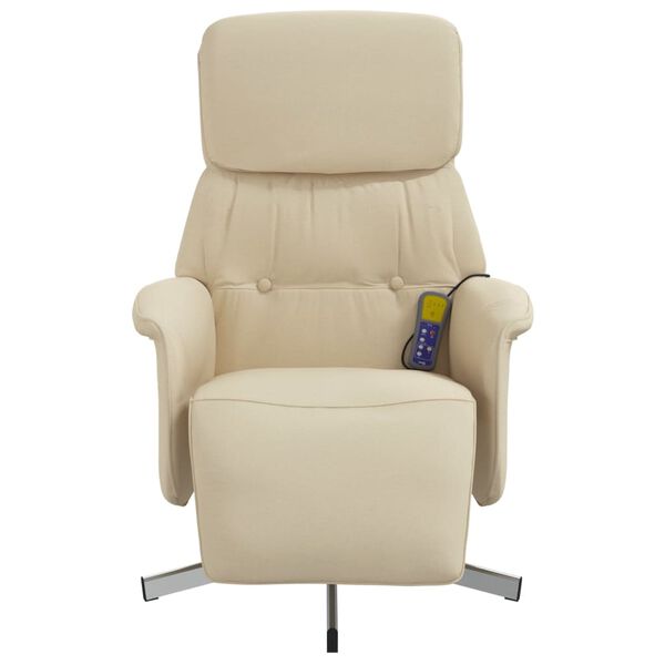 vidaXL Fauteuil inclinable de massage avec repose-pieds cr&egrave;me tissu