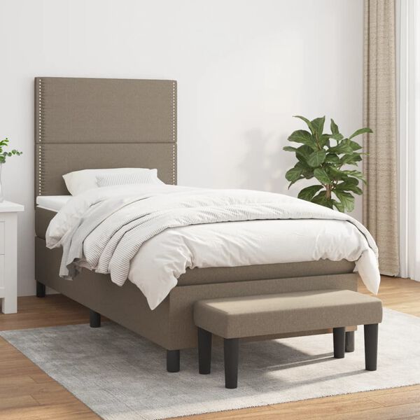vidaXL Sommier &agrave; lattes de lit avec matelas Taupe 90x200 cm Tissu