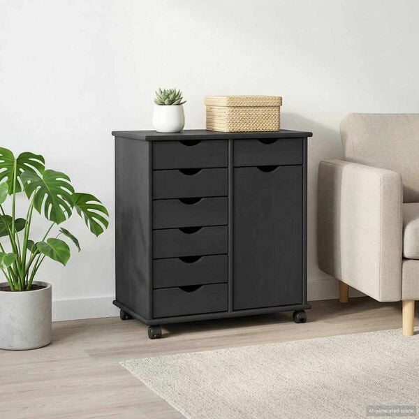 vidaXL Cabinet roulant Gris 63,5 x 39 x 65,5 cm Bois de Pin Massif