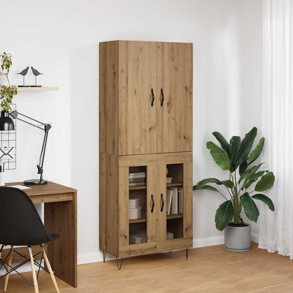 vidaXL Haut Armoire 2 pcs Ch&ecirc;ne artisanal Bois d'ing&eacute;nierie et verre