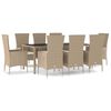 vidaXL Ensemble &agrave; manger de jardin et coussins 9 pcs beige Poly rotin