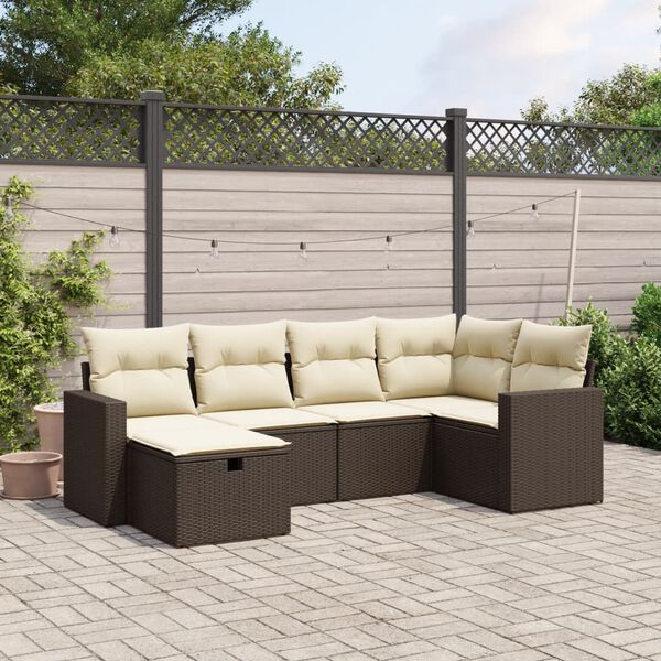 vidaXL Salon de jardin avec coussins 6 pcs marron r&eacute;sine tress&eacute;e