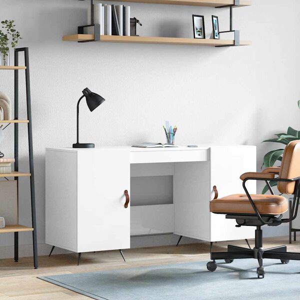 vidaXL Bureau Blanc brillant 140x50x75 cm Bois d'ing&eacute;nierie
