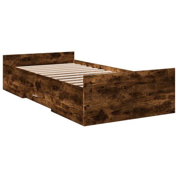 vidaXL Cadre de lit avec tiroirs sans matelas chêne fumé 75x190 cm