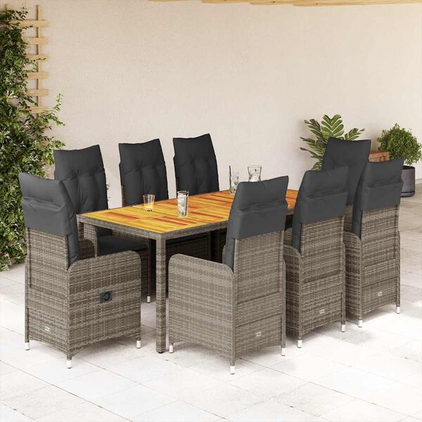 vidaXL Ensemble de bistro de jardin 9 pcs coussins gris poly rotin