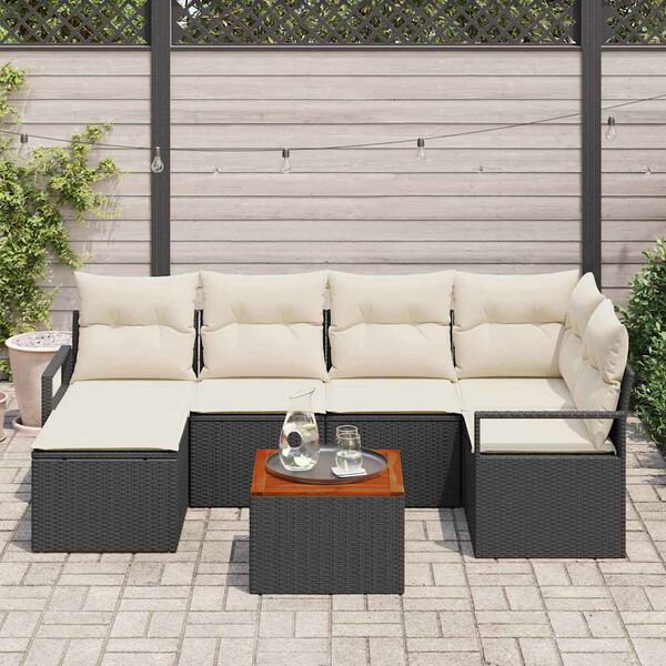 vidaXL Ensemble de canap&eacute; de jardin avec coussin 7 pcs Noir Poly rotin