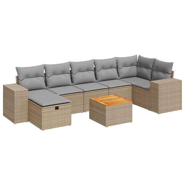 vidaXL Salon de jardin avec coussins 8 pcs beige r&eacute;sine tress&eacute;e