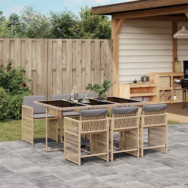 vidaXL Ensemble &agrave; manger de jardin coussins 7 pcs m&eacute;lange beige rotin