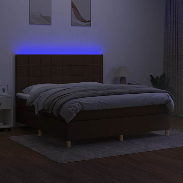 vidaXL Sommier &agrave; lattes de lit matelas et LED Marron fonc&eacute; 180x200 cm