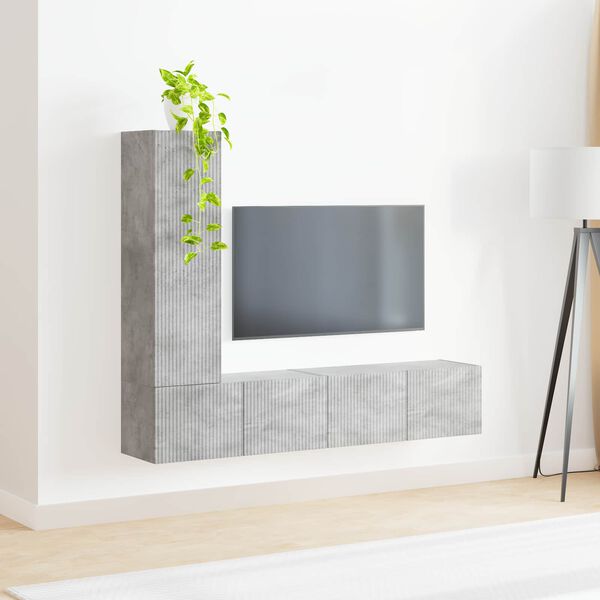 vidaXL Ensemble meuble TV 3 pcs Gris b&eacute;ton Bois d'ing&eacute;nierie