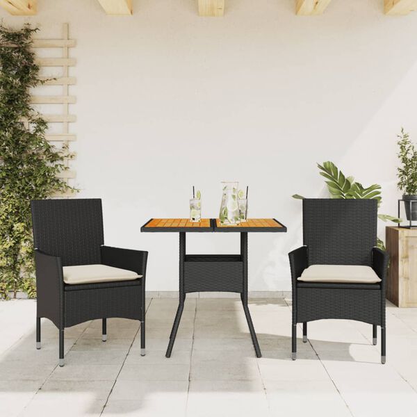 vidaXL Ensemble &agrave; manger de jardin et coussins 3 pcs noir rotin acacia