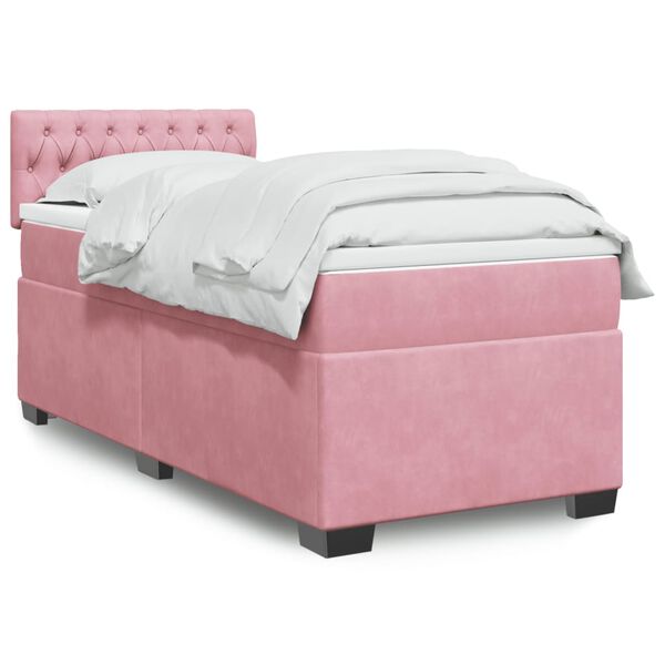 vidaXL Sommier &agrave; lattes de lit avec matelas Rose 100x200 cm Velours