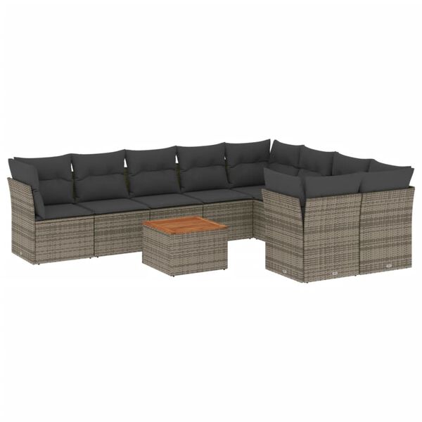 vidaXL Salon de jardin avec coussins 10 pcs gris r&eacute;sine tress&eacute;e