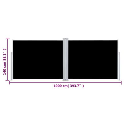 vidaXL Auvent latéral rétractable Noir 140 x 1000 cm