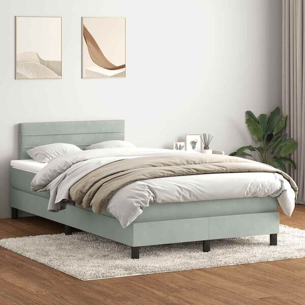 vidaXL Sommier &agrave; lattes de lit et matelas gris clair 120x210cm velours