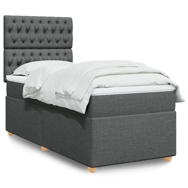 vidaXL Sommier &agrave; lattes de lit avec matelas Gris fonc&eacute; 80x200 cm Tissu