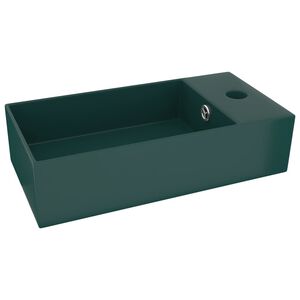 vidaXL Lavabo de salle de bain avec trop-plein C&eacute;ramique Vert fonc&eacute;