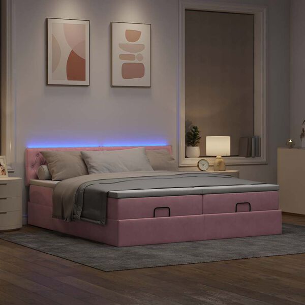 vidaXL Cadre de lit ottoman avec matelas rose 200x200 cm velours